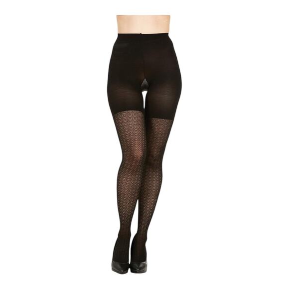 2 Prs Spanx Assets Sara Blakely Textured Wish Bone Shaping Tights Black Size 2 - Picture 1 of 16